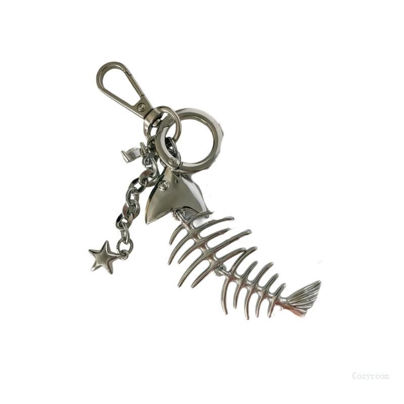 Crazy Artistic Alloy Fish Skeleton Keyring Punk Themed ตกแต่งสําหรับ Urban Lifestyle