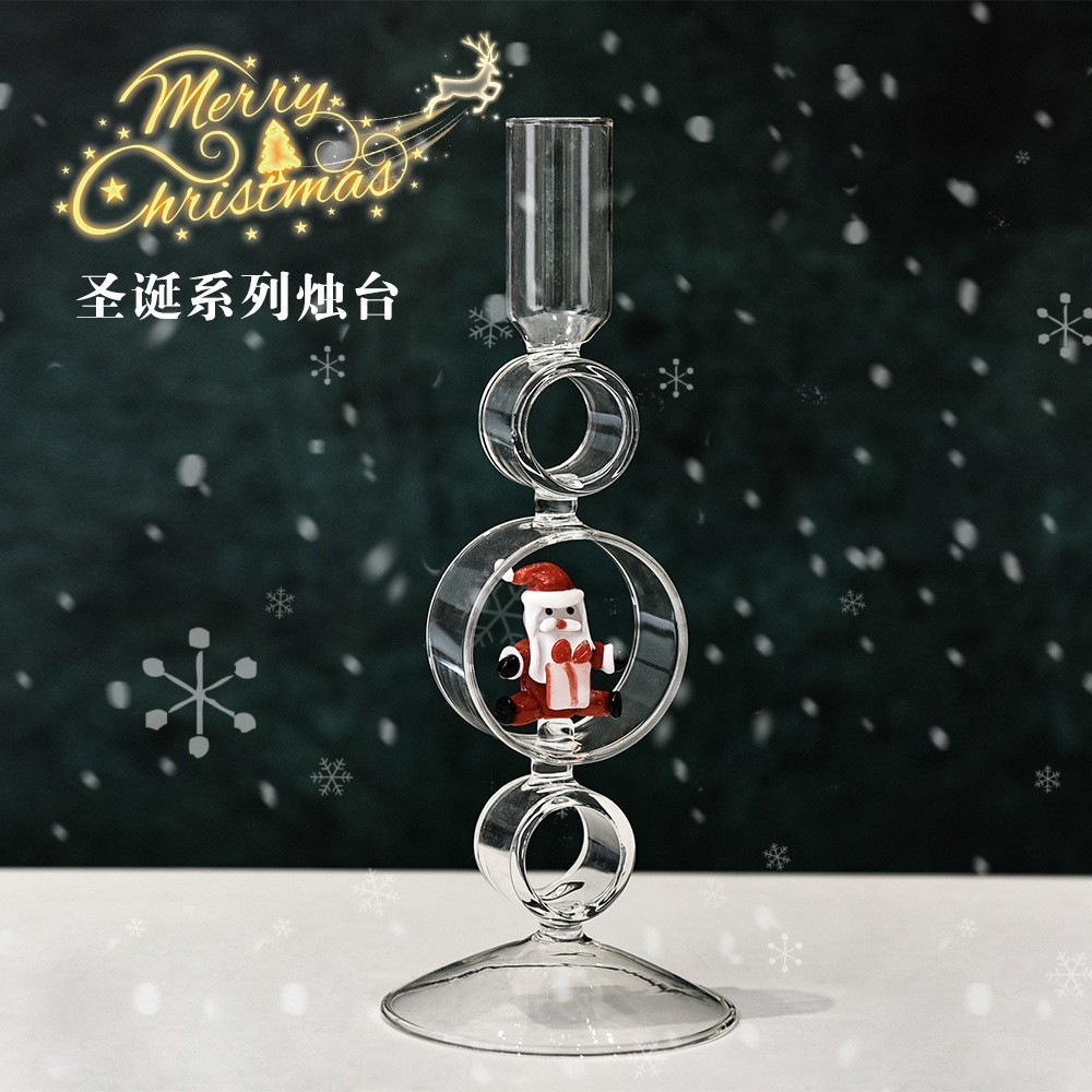 European-style Christmas tree glass candle holder, Santa Claus candle holder, colorful vintage home 