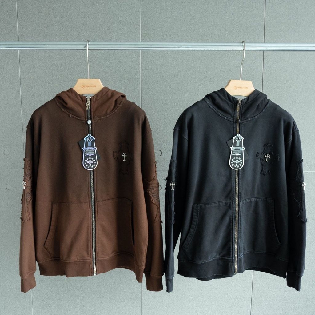 NS7W CH New autumn and winter cross logo patch embroidery unisex casual versatile zip-up hooded swea