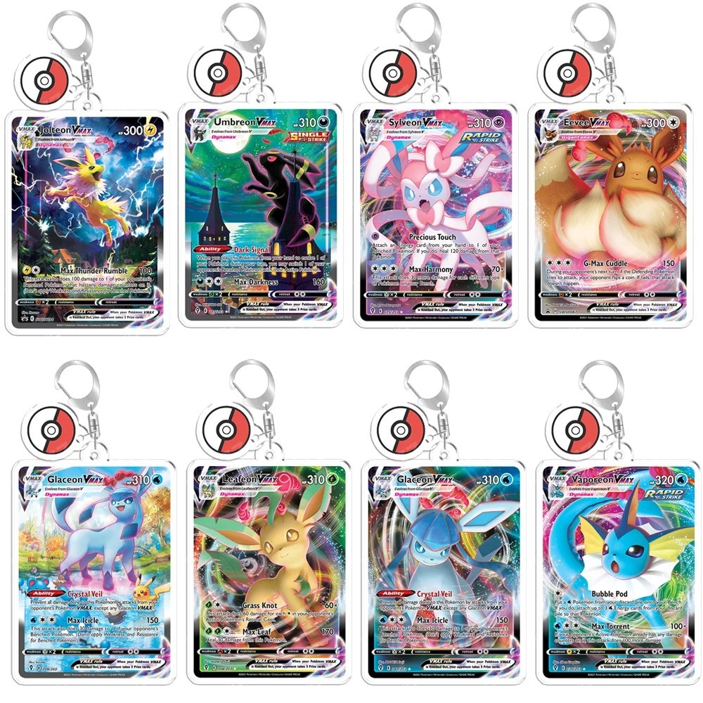 VMAX Eevee Umbreon Sylveon Glaceon Vaporeon รูปการ์ด Pokemon อะคริลิค Mica พวงกุญแจสําหรับตกแต่งกระเ