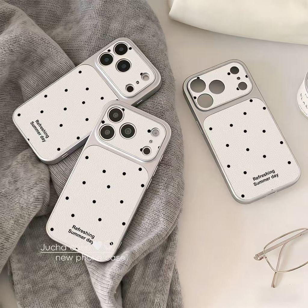 เคสโทรศัพท์ลายจุดสไตล์อังกฤษ เหมาะสำหรับ iPhone 13/11/12/17/14/15ProMax/16Pro/15Plus ทำจากหนังแท้คุณภาพสูง กันกระแทกได้