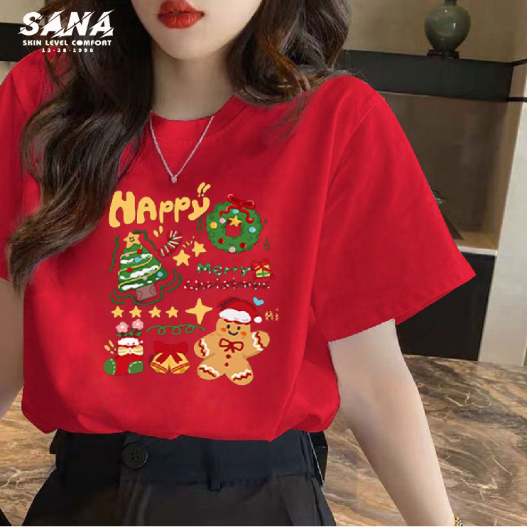 CODSANA Merry Christmas gift baju T-Shirt perempuan เสื้อยืดสไตล์เกาหลีผู้หญิง topsKorea VJ6R