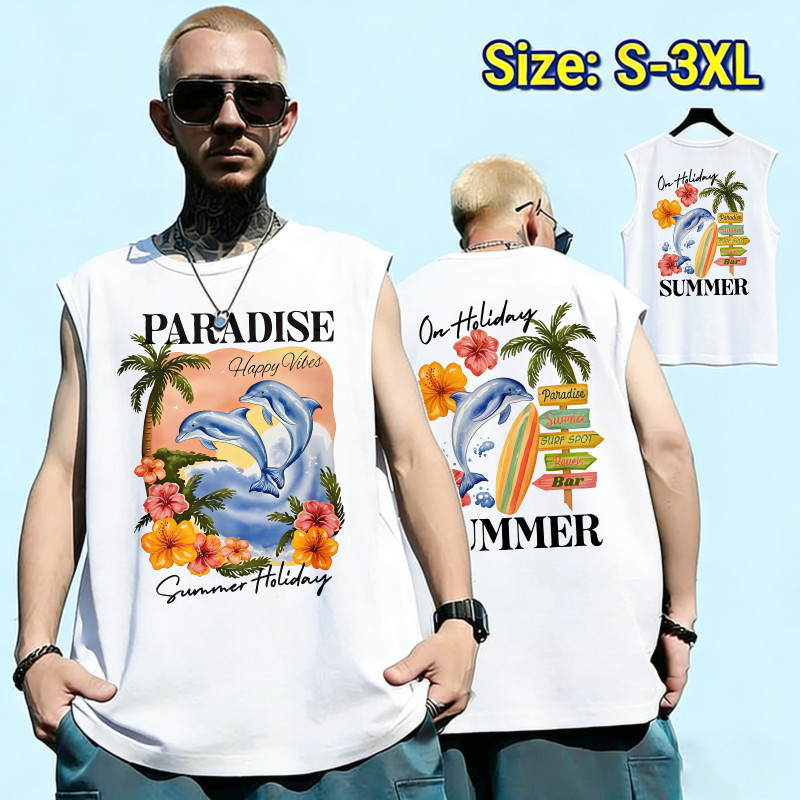 Sea.Tee แขนกุด Oversize ผ้าคอตตอน 100%  "PARADISE" เสื้อกีฬา แฟชั่น สบายนุ่ม ไซส์ S-3XL