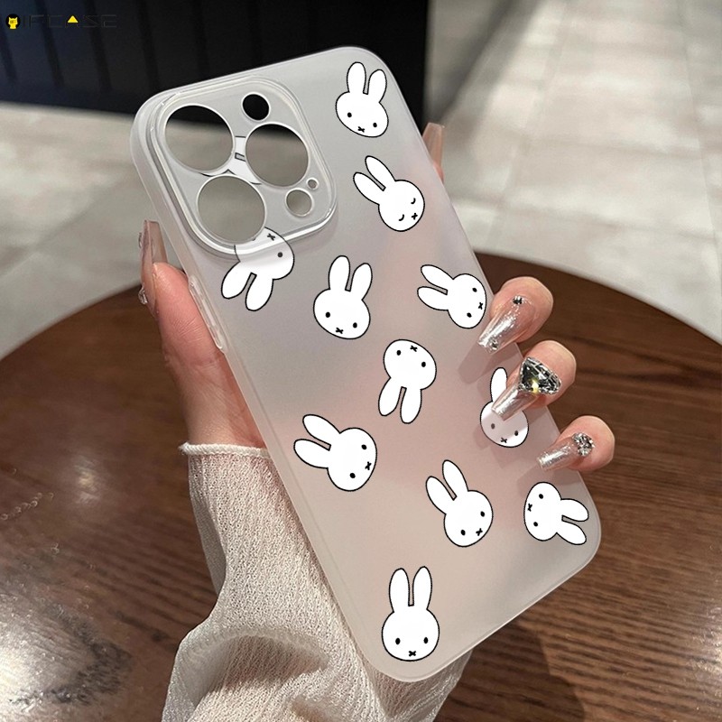 สําหรับ iQOO Z11 Z10 Z10X Z9 Turbo Lite Z9X Z8 Z8X Z7 Z7X 15 Ultra 15R 13 12 11 10 9 8 Pro Plus เคสโทรศัพท์น่ารักสีขาวกระต่ายกระต่ายกระต่ายการ์ตูนสาว Elegant Simple Soft ปลอกกรณี