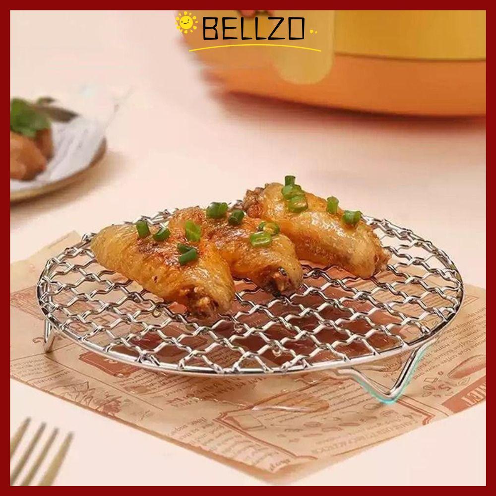จัดส่งจากประเทศไทยBELLZO Air Fryer Rack, Stainless Steel Round Grid Grill, Portable with Foot Stackable BBQ Home Kitchen Oven Steamer Cooker