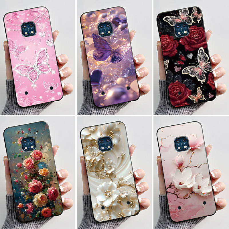 สําหรับ Nokia XR20 กรณี TA-1368 TA-1362 แฟชั่นผีเสื้อดอกไม้สีดํา Jelly ซิลิโคนนุ่มสําหรับ Nokia xr20