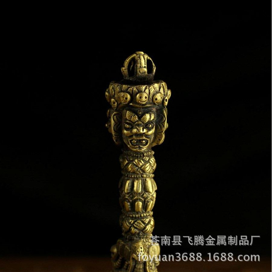 ทิเบต Tantric โลหะผสม Vajra Vajra Vajra Vajra ทองแดงชุบ Puba Pestle ขนาดใหญ่พร้อมฐาน 3.28
