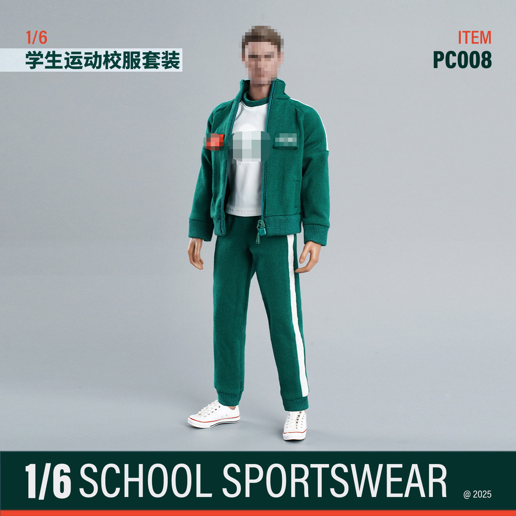 PC008 1/6Men's Sports Suit T Shirt, pants, jacket School uniform green cos Casual clothing model