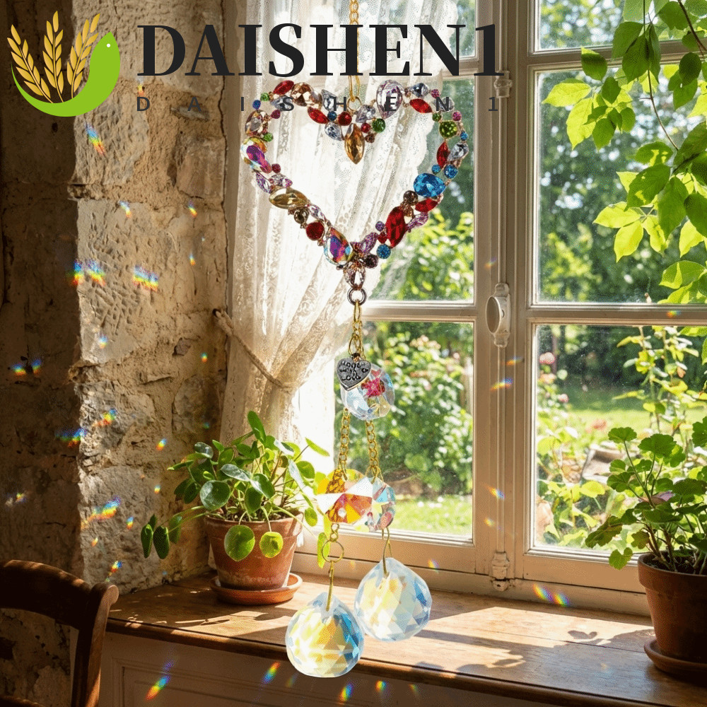 DAIHEN1 จี้คริสตัลรูปหัวใจ, Handmade Sparkling Crystal Suncatcher, Creative สะท้อนแสงประณีต Wind Chi