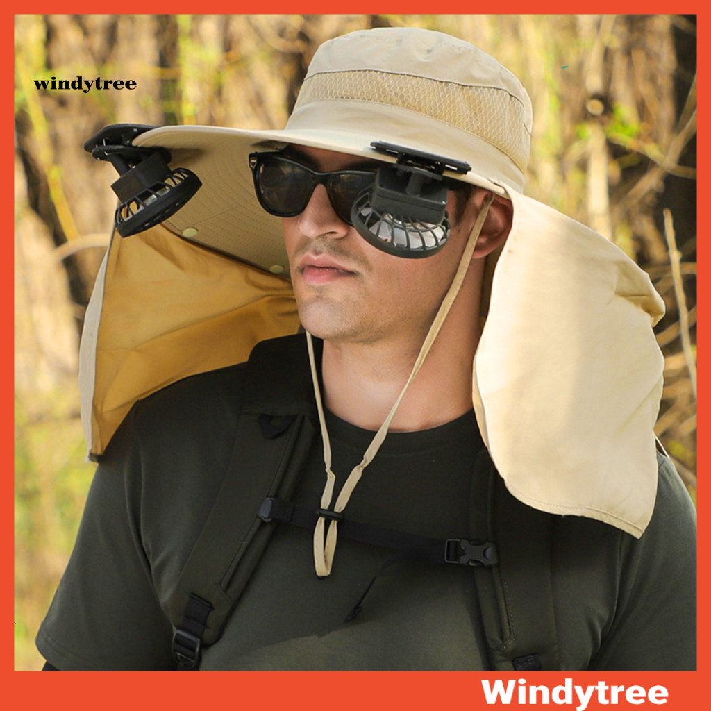 [W&T] หมวกแฮนด์ฟรีหมวกพัดลมพลังงานแสงอาทิตย์พร้อมคอพนัง Upf 50 Uv Protection Breathable Wide Brim Bu