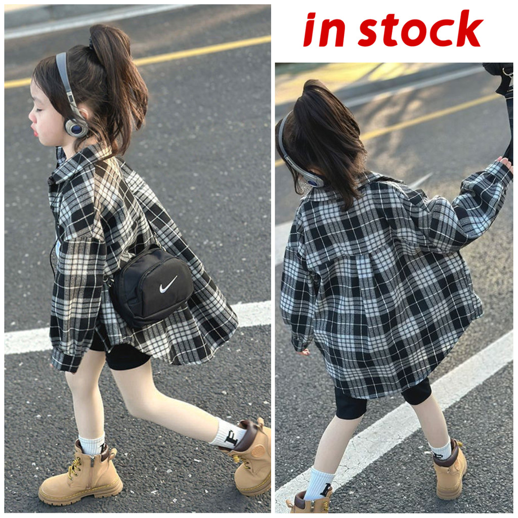 (พร้อมสต็อก)【Grojoy】 เสือเชิต ผ้าฝ้ายแท้ ลายสก๊อต สำหรับเด็กผู้หญิง...G99858#