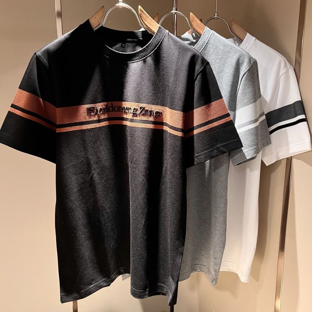 1XTJ Zegna Summer luxury high-end new men's letter embroidered slim-fit short-sleeve shirt T Lightwe