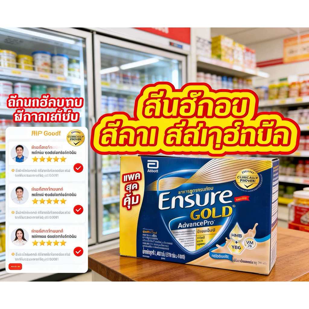 ✅ ผ่านการรับรองทางคลินิก! Ensure Gold AdvancePro 1480g สูตร HMB+YBG+VM26 บำรุงกล้ามเนื้อ กระดูกแข็งแ
