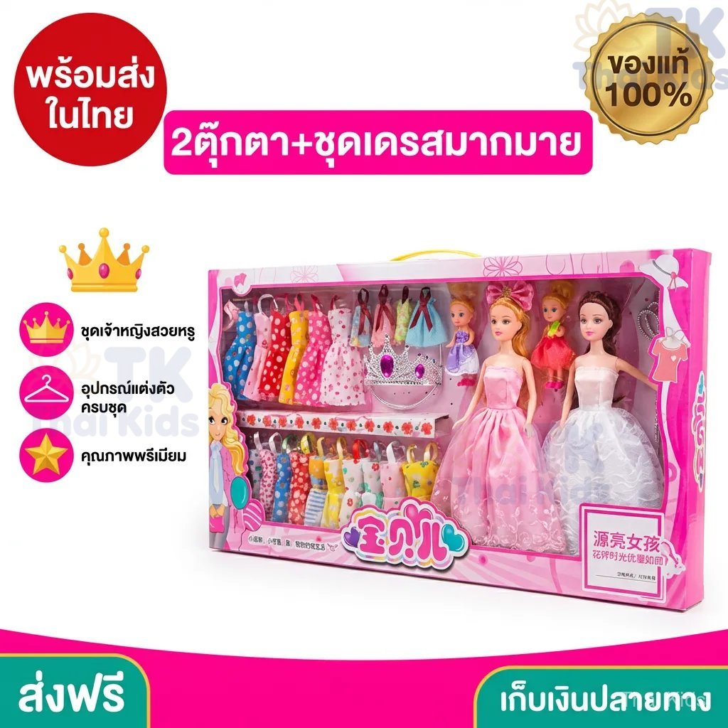 🔥ส่งจากไทย🚀 เซ็ทตุ๊กตา ของเล่นเด็กผู้หญิง ตุ๊กตาแต่งตัว อุปกรในกล่องเครื่องประดับหวีมีชุดให้ ชุดของขวัญตุ๊กตาเจ้าหญิง