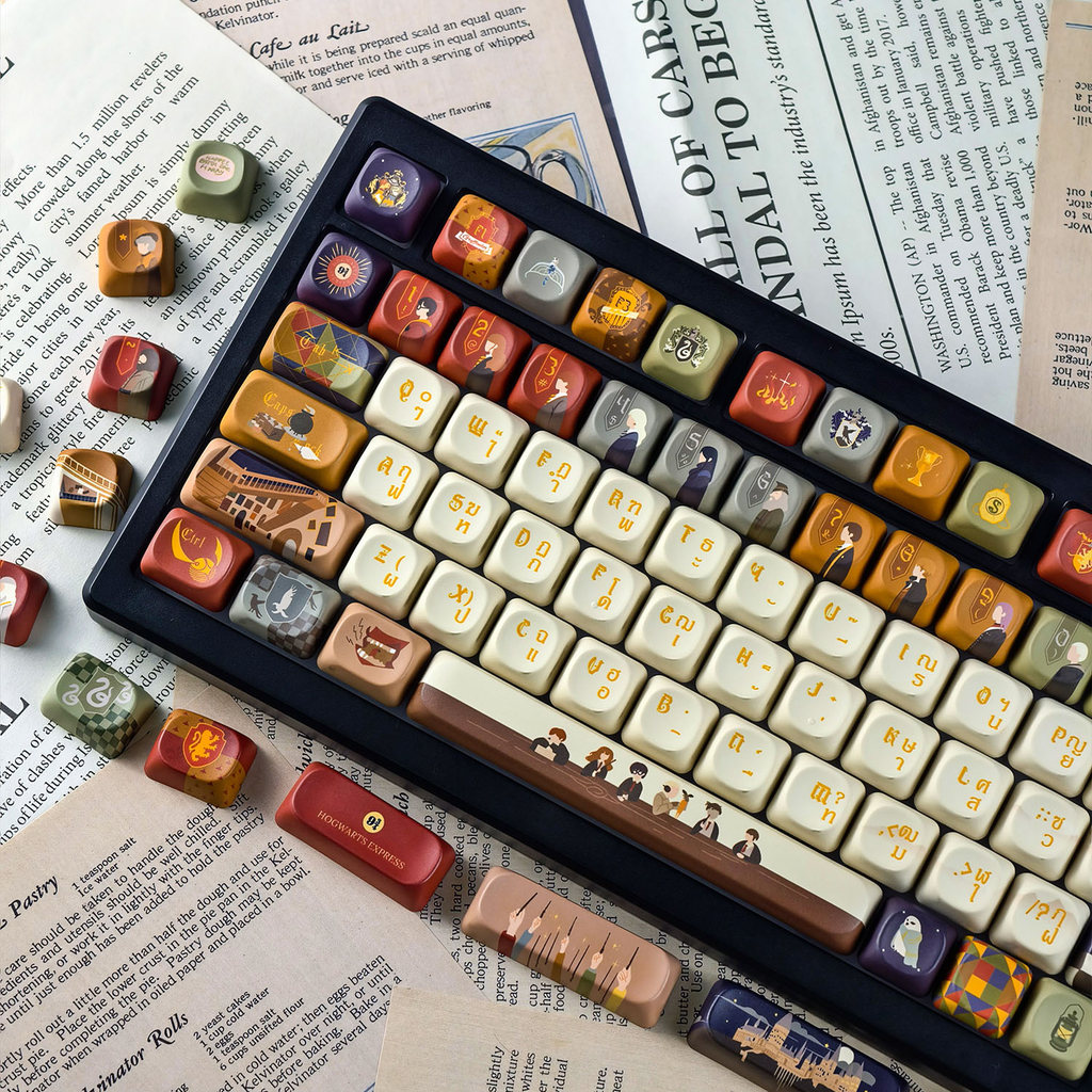 MAIMOOO Harry Potter ปุ่มกดภาษาไทย 120 คีย์ MOA/เชอร์รี่โปรไฟล์ PBT Dye-sub Hedwigs Letter ปุ่มกดภาษาไทย Aula F75 F99 RK100 Slytherin Gryffindor Hogwarts School Keycaps