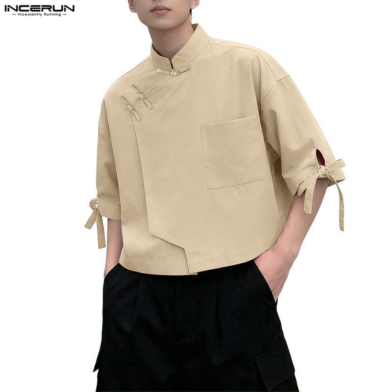 เสื้อยาวสามส่วนสำหรับผู้ชาย มีปุ่มด้านหน้า สวมใส่ง่ายและคล่องตัว