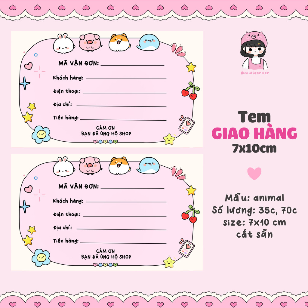 [มีจําหน่าย] Combo of 70 Delivery Note Stickers, Lovely Code Stickers MIDI CORNER