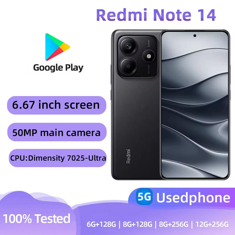 Redmi Note 14(5G)หน้าจอสมาร์ทโฟน 128GB โทรศัพท์มือสองสภาพดีทุกสี