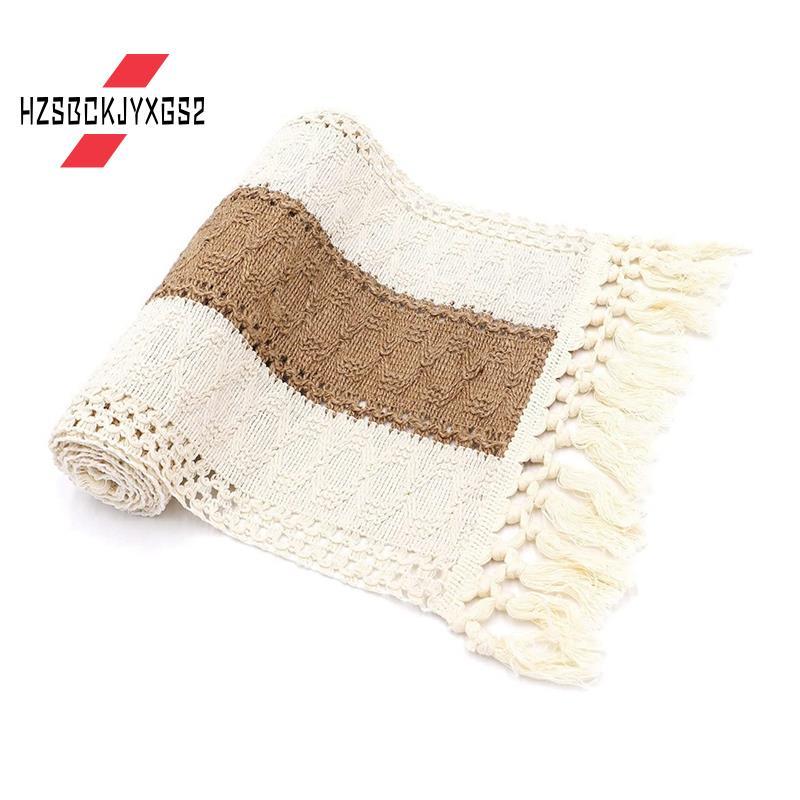 Hzsbckjyxgs21 ชิ้น Boho Table Runner ครีมและสีน้ําตาล Farmhouse Table Runner พร้อมพู่สําหรับตกแต่งบ้