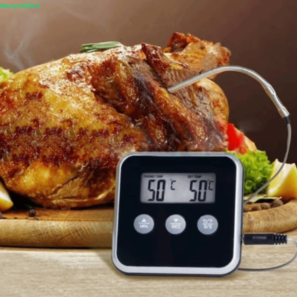 MAOYE เครื่องวัดอุณหภูมิอาหารดิจิตอล, กันน้ํา Timed BBQ เครื่องวัดอุณหภูมิเนื้อ, Gadgets ยาว Probe แ