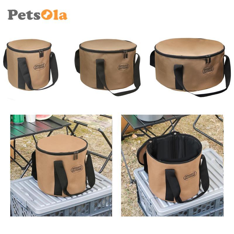 [Koolsoo2] Camping Pot Storage Bag with Handle Straps Round Sundries Carry Case Waterproof Oxford Cl