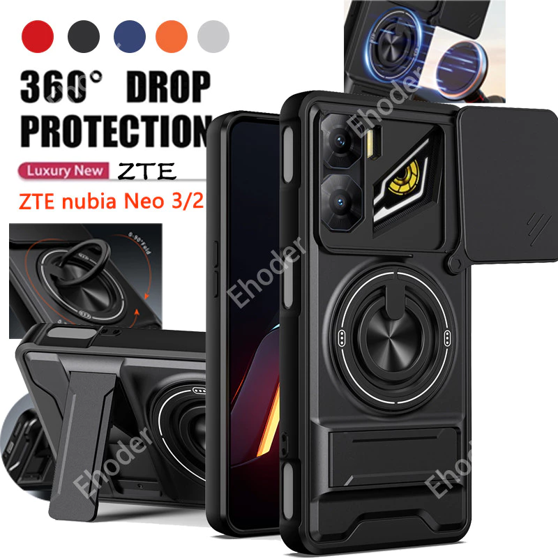 ปลอกสําหรับ ZTE nubia Neo 3 2 2025 เคสโทรศัพท์แม่เหล็กสไลด์ป้องกันเลนส์กล้องพร้อมขายึดสําหรับ nubiaNeo3 nubiaNeo2 Neo3 Neo2 เกราะโทรศัพท์แหวนขาตั้ง shell