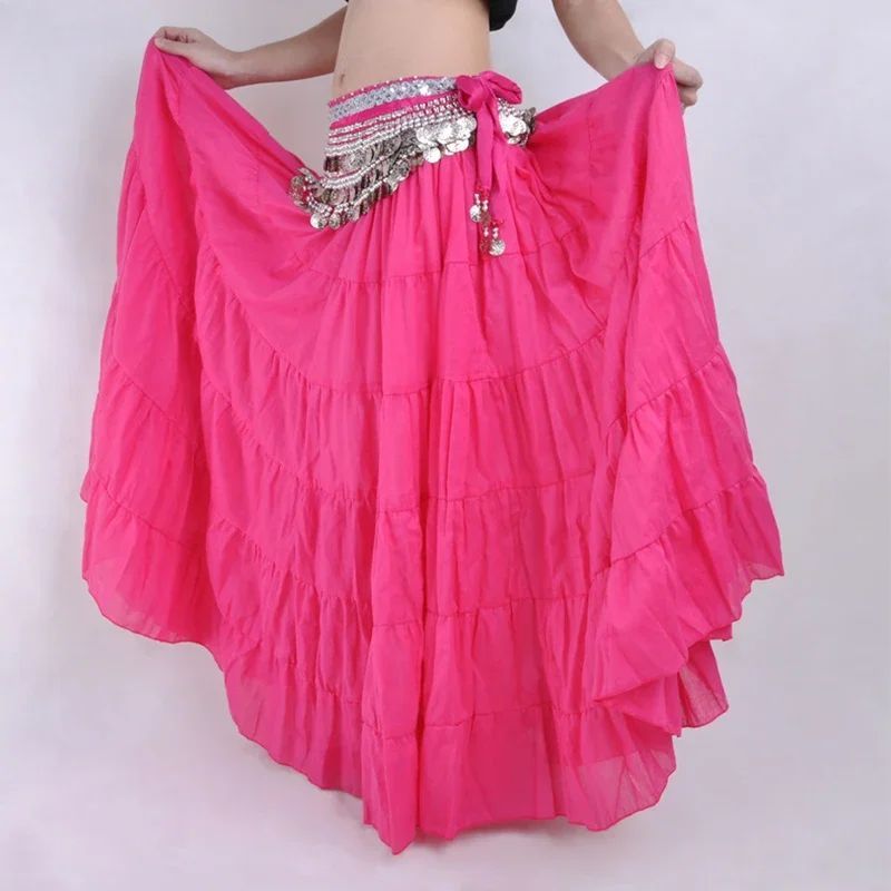 Belly Dance กระโปรงยิปซี 15 สี Tribal Belly Dance Performance ผู้หญิงเต้นรําเต็มวงกลมผ้าลินิน Bohem 