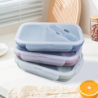 【SayTH✨1-3 วัน】กล่องข้าวซิลิโคน แบบพับได้ และ 2 ช่อง พร้อมช้อน กล่องข้าวพกพา lunch box