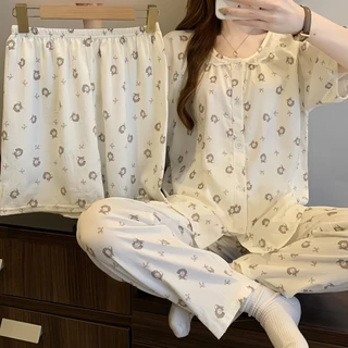 PAJAMAS HOMEWEAR ชุดเซ็ท 3 ชิ้น ชุดนอนแขนสั้น ชุดนอนเกาหลี 🍄 มีหลายไซต์ อก 32-46 นิ้ว W209