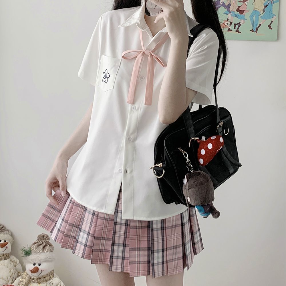 Jk เสื้อ Preppy สีขาวแขนสั้นหลวม jk ญี่ปุ่นเสื้อนักเรียนออกแบบ Niche Top หญิง LYAJIE26110 PDX7