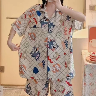 H-PJs ชุดนอนผู้หญิงผ้าไหมอิตาลี่เเฟชั่นใหม่ลายการ์ตูน น่ารัก มีหลายหลากให้ได้เลือกใส่ บิ๊กไซส์ อก52 สินค้าพร้อมจัดส่ง