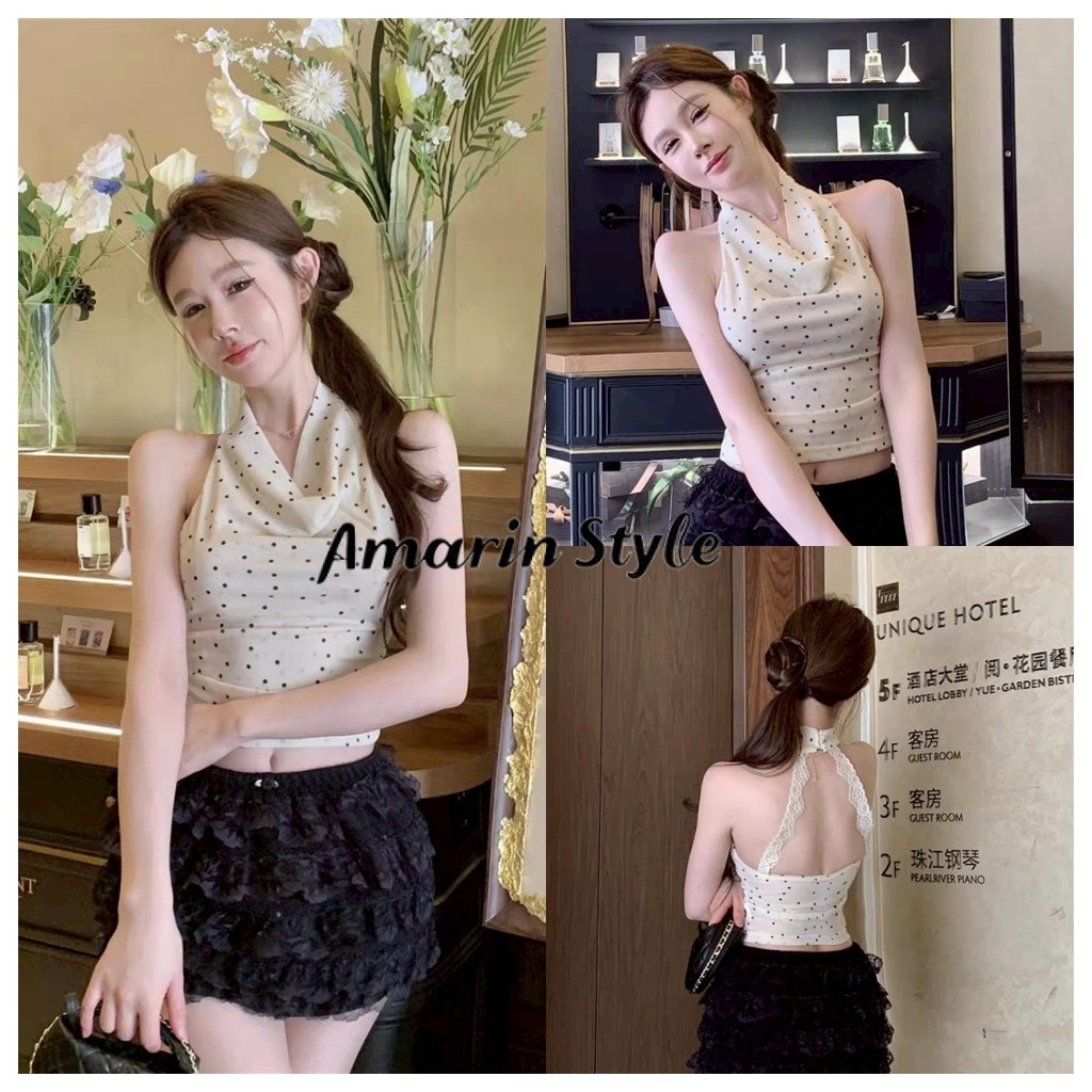 Amarin🌸พร้อมส่ง🌸 เสื้อเปิดไหล่แขนยาว ลูกไม้เซ็กซี่ ใส่สบาย ไซส์พอดีตัว  FY2832