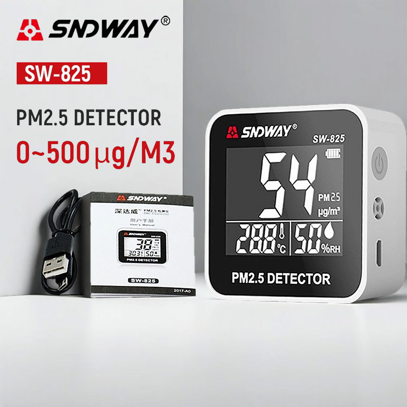 พร้อมการรับประกัน 3 ปี SNDWAY SW-825 PM2.5 เครื่องตรวจจับฝุ่น ฟรีตัวป้องกันหน้าจอ BADGE