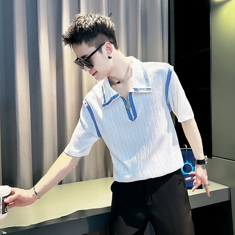 2 ฤดูร้อน Ruffian หล่อเสื้อลําลองแขนสั้นผู้ชายแฟชั่น Street Wear All-Match High-End เสื้อเสื้อผ้าผู้