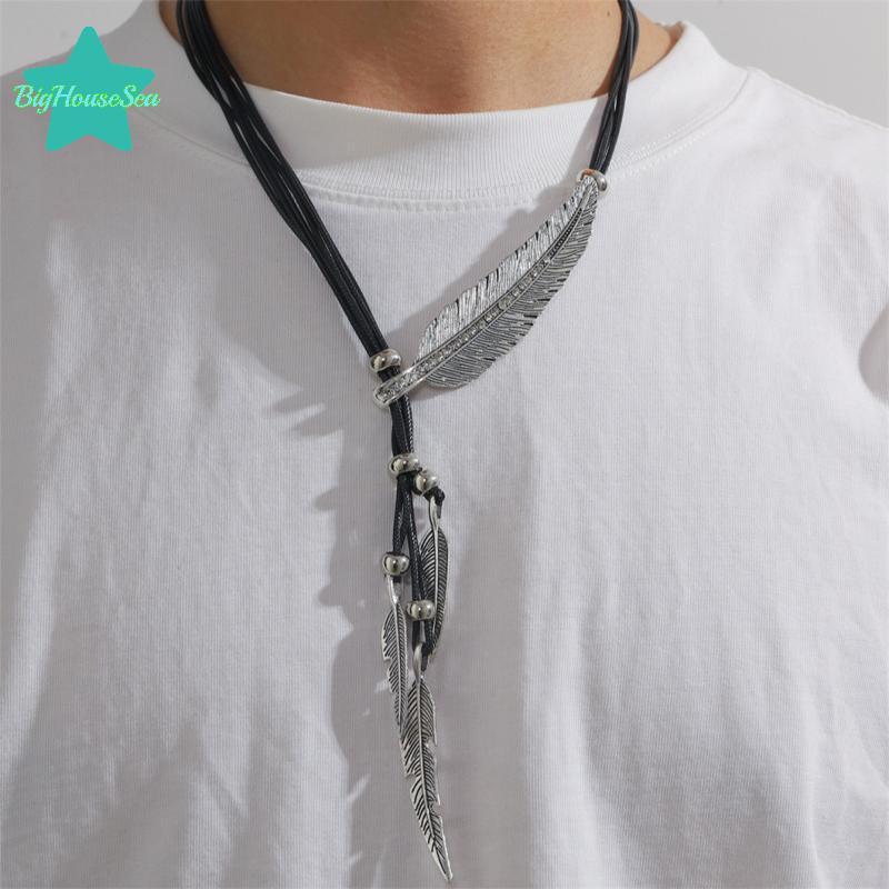[Sea-t] Trend Fine Jewelry Neck Pendants Bohemian Style Rope Chain Leaf Pattern Pendant For Women Me