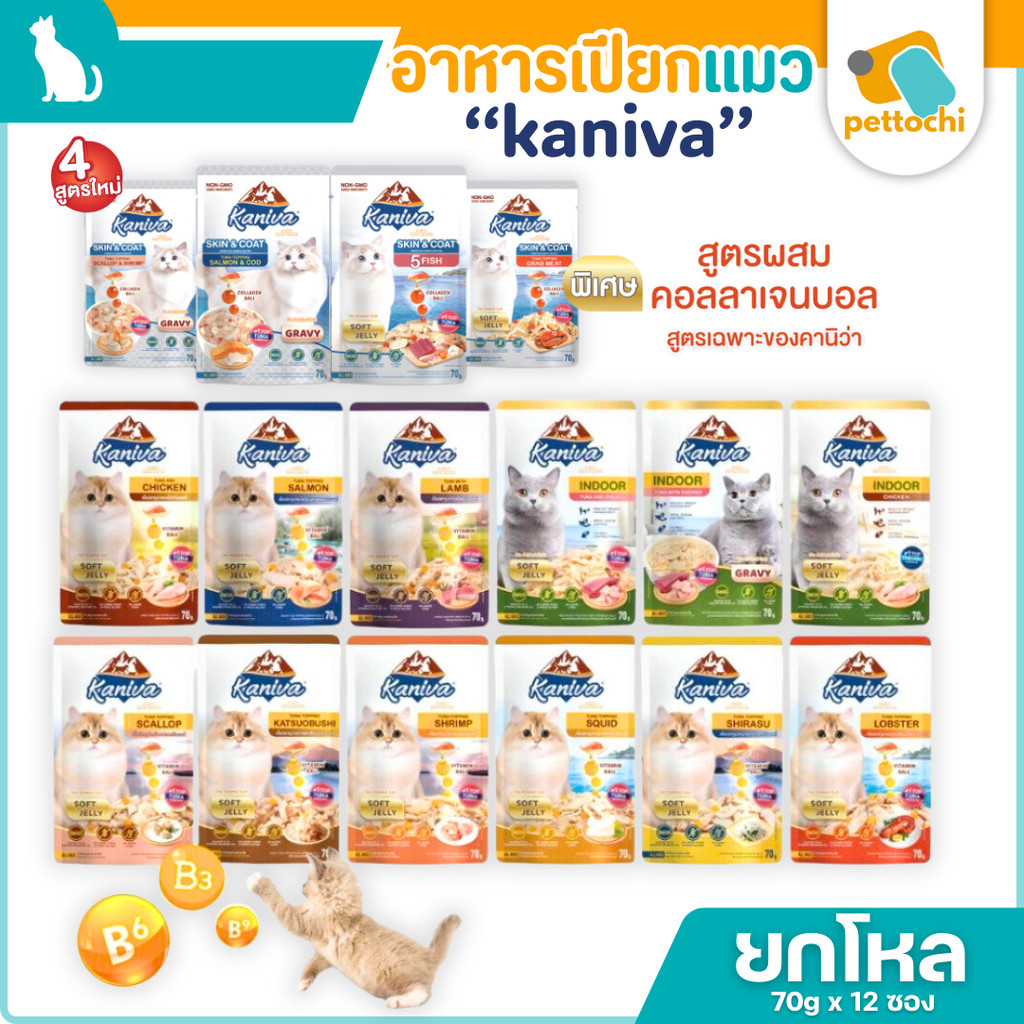 [ยกโหล] Kaniva คานิว่า อาหารเปียกแมว 70g x 12 ซอง ไม่เติมเกลือ ปราศจากกลูเตน