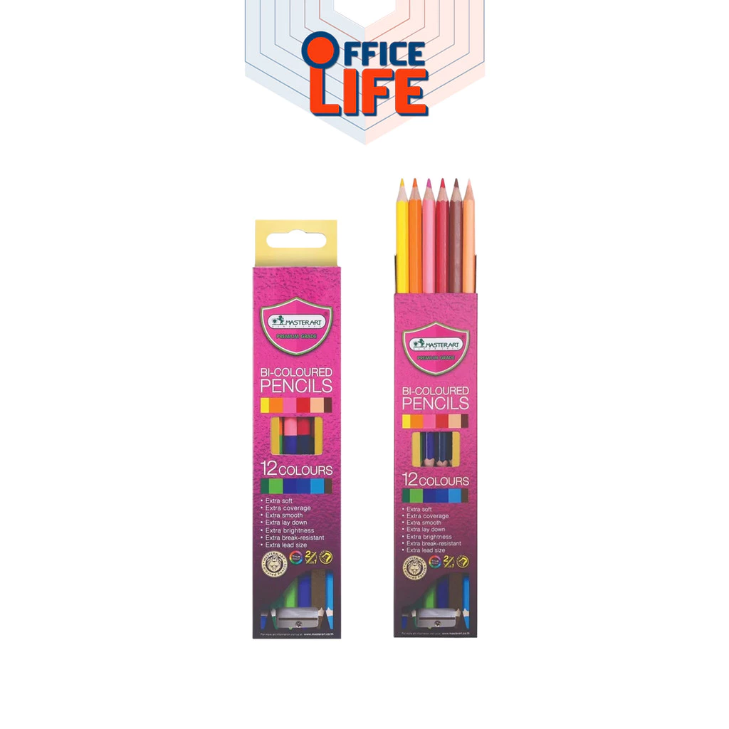 Master Art (มาสเตอร์อาร์ต) สีไม้ แท่งยาว แบบ 12 สี ชนิด 2 หัว ( 1 กล่อง )