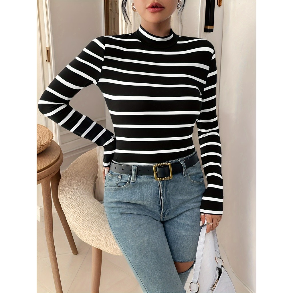 Women's Striped Crew Neck Crew Neck T shirt Casual Long Sleeve and winter top women's T-shirt loose 