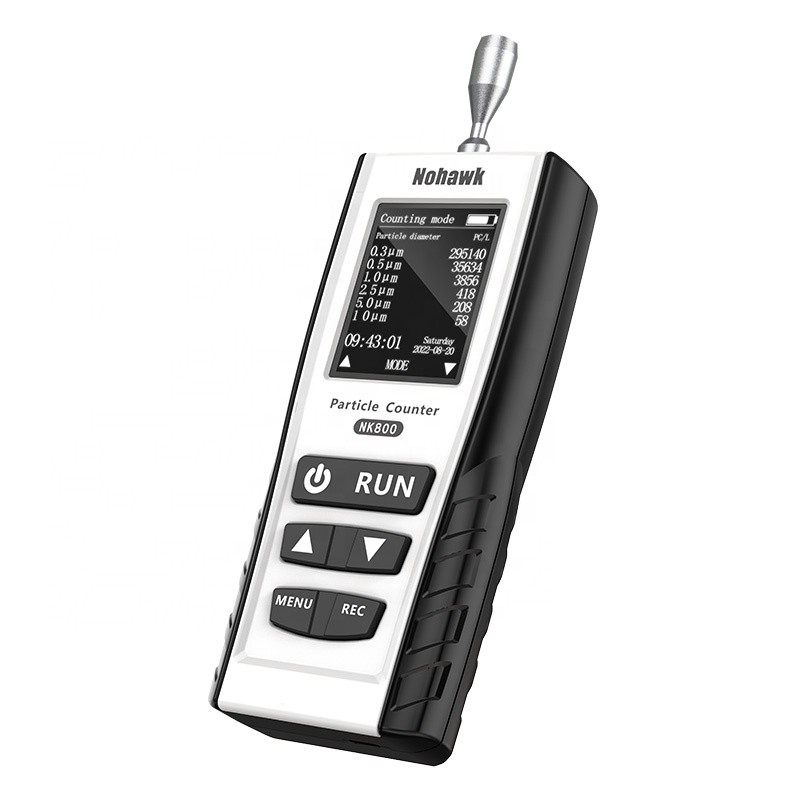 เครื่องตรวจจับอากาศแบบพกพาฝุ่นอนุภาคเคาน์เตอร์เมตรทดสอบทดสอบฝุ่นความเข้มข้นช่วง 0-1000 Ug/m3