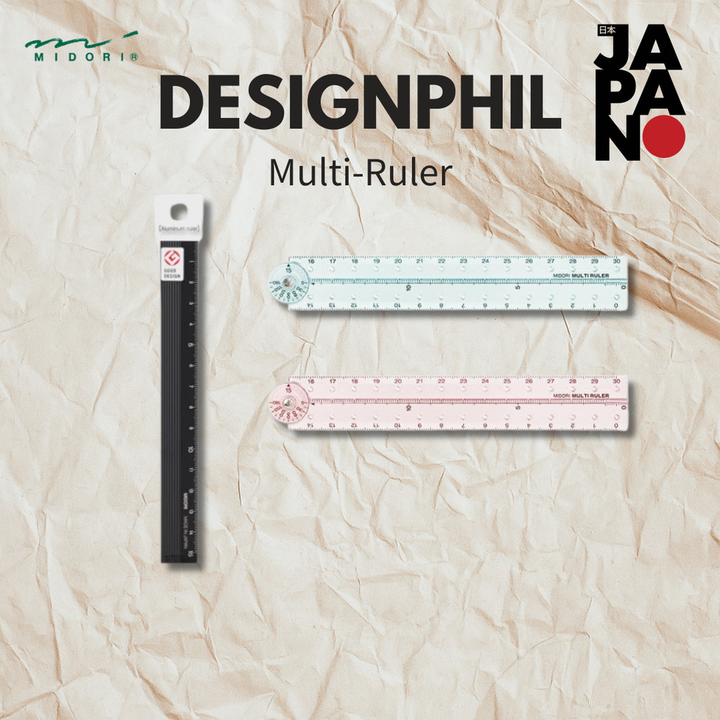 Designphil Midori Ruler Aluminum 30cm Non-Slip Black 42279006, Multi Ruler 30cm Pink A 42302006, Tra