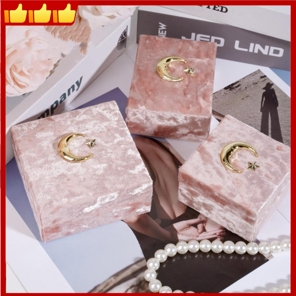 Moon Star กล่องของขวัญกล่องแหวนสีชมพูกํามะหยี่ Retro ผู้ถือเครื่องประดับสําหรับเครื่องประดับแสดงเครื่องประดับจัดเก็บพิเศษ
