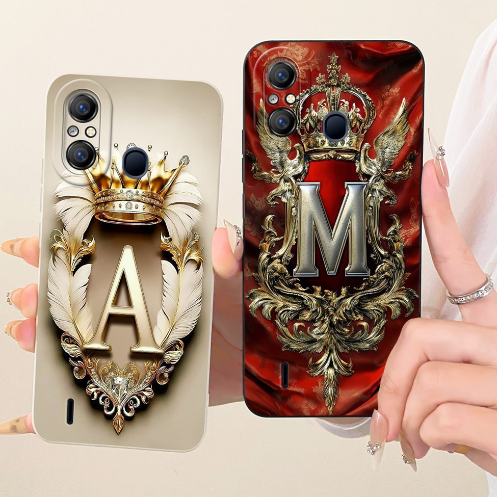 ITEL A49 เคสหรูหรา AZ ตัวอักษรแฟชั่น Crown 2D ปลอกซิลิโคนทาสี ITELA49 A661L