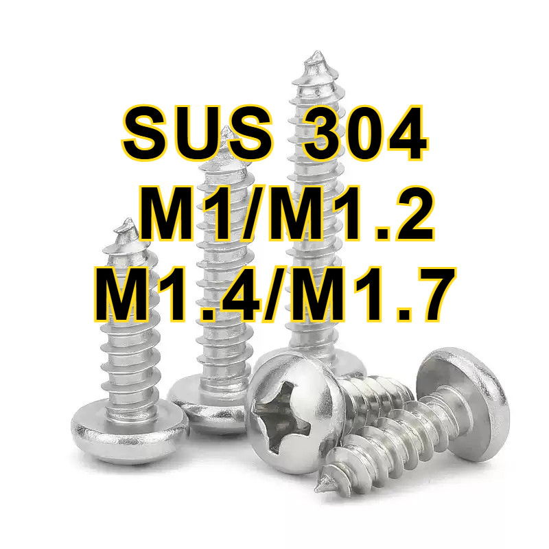 304 สกรูเกลียวปล่อยสแตนเลส Cross สกรูเกลียวปล่อยหัวกลมสกรูไม้หัวกระทะ M1/M1.2/M1.4/M1.7 *L=3-20MMZHX