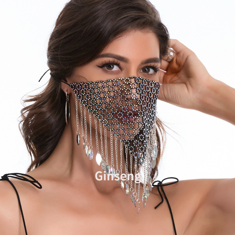 Sparkly Rhinestones ตาข่ายครึ่งหน้าหน้ากากผู้หญิง Shining คริสตัลแจ๊ส Belly Dance Face Chain ไนท์คลั