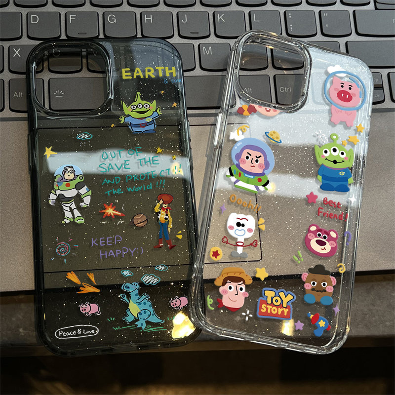 เคส iPhone 16 17 15 14 Pro Max iPhone 11 เคสใสแบบแวววาว TPU นุ่มสีสันสดใส ลายการ์ตูนสติกเกอร์สีสดใสสไตล์สตรีท Compatible