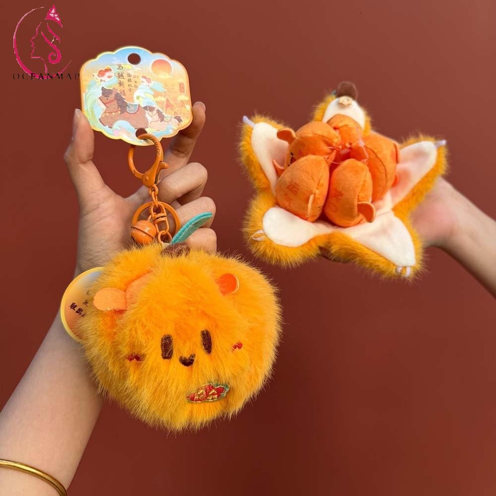 OCEANMAP Creative Tangerine Key Ring,การ์ตูนผลไม้ลอกได้นุ่ม,Creative PP Cotton Mangosteen Durian Plu