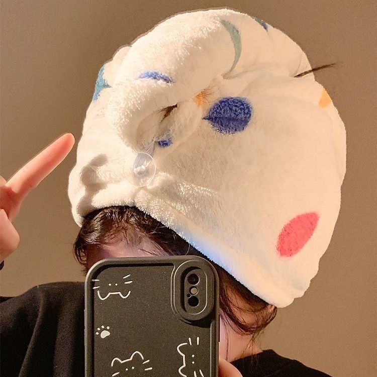 Super Absorbent Quick-Drying Hair-Cap Polka Dot Coral Fleece Hair-drying Cap Super Absorbent Quick-d