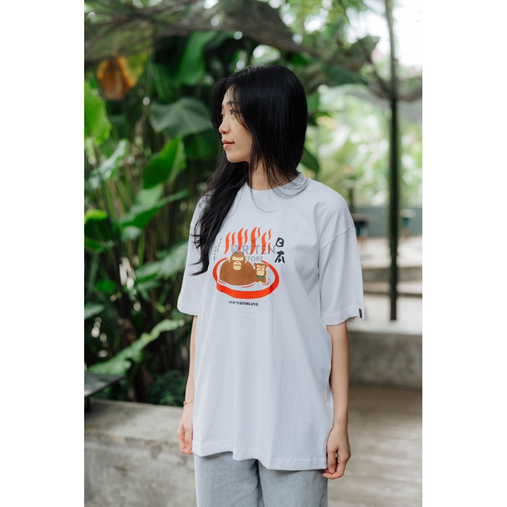HOT AAPE Onsen Ape Tee เสื้อยืด Aape สีขาวดั้งเดิม / ของแท้