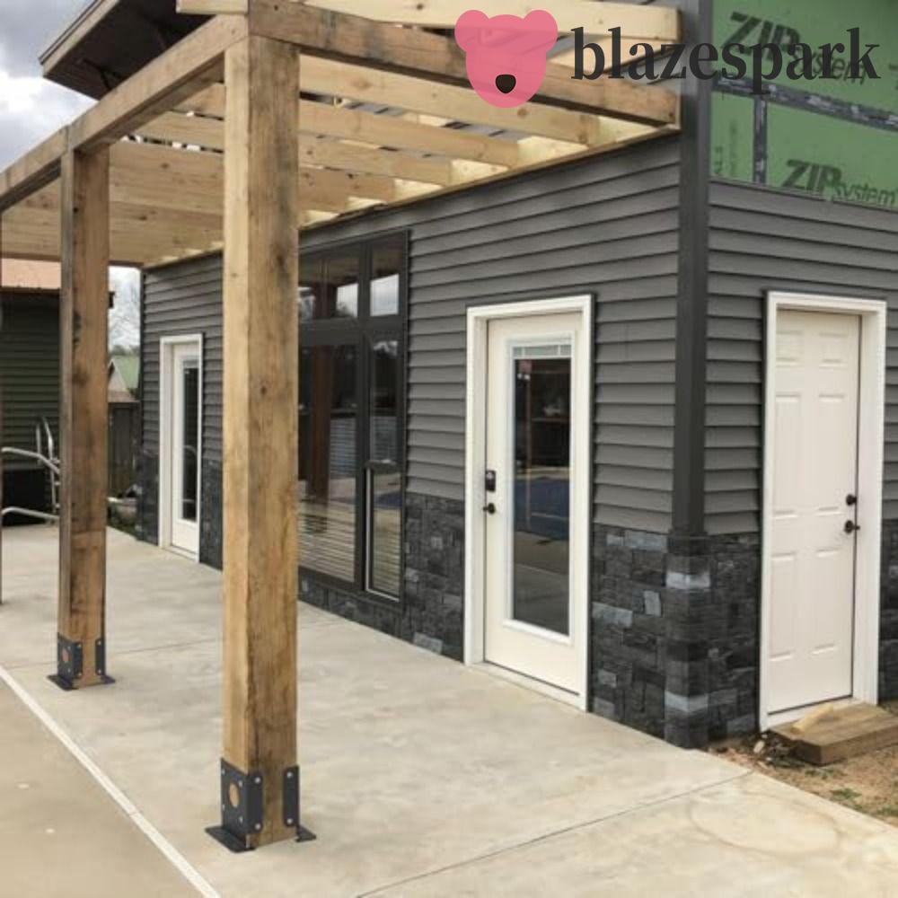 BLAZESPARK 2 ชิ้นไม้รั้ว Pergola วงเล็บ, ปรับออกแบบติดตั้งง่ายโพสต์ฐานวงเล็บ, ทนทานสีดํา 3.5x3.5 นิ้