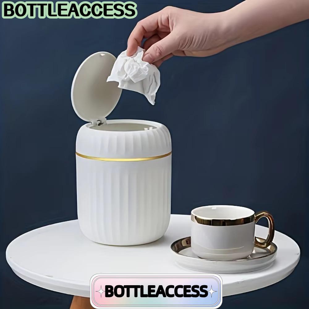 ขวดถังขยะตั้งโต๊ะแบบกดสัมผัสถังขยะขนาดเล็กพลาสติกทนทานพร้อมฝาปิดตะกร้าขยะ